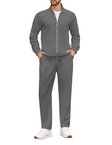 COOFANDY Mens Long Sleeve Sweatsuits 2 Piece Activewear Tracksuit Relaxed Fit Casual Track Suits Sets Dark Grey Small