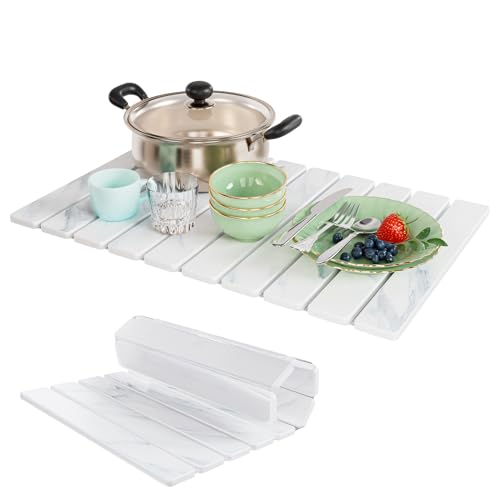 MTGSTOCL Large Stone Dish Drying Mats for Kitchen Counter, Fast Drying Collapsible Dish Drying Mat, Eco-Friendly Diatomaceous Earth Mats for Cups Dishes Bottles, Match Any Countertop, 23*15.3 inch