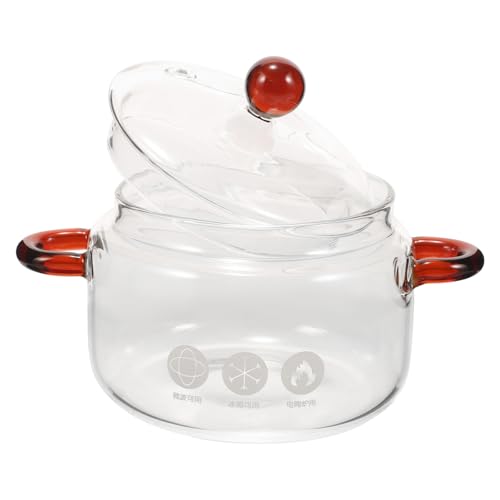 Hemoton Clear Glass Pot for Cooking On Stove Glass Saucepan with Cover Stovetop Cooking Pot Glass Cookware Simmer Pot for Pasta Noodle, Soup, Milk, 0.45L