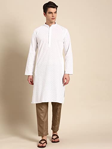 Image of Rajubhai Hargovindas Men Pure Cotton Chikankari Embroidered Straight Kurta