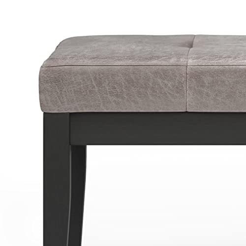 SIMPLIHOME Lacey 41 inch Wide Contemporary Rectangle Tufted Ottoman Bench in Distressed Grey Taupe Vegan Faux Leather, Assembled, For the Living Room and Bedroom
