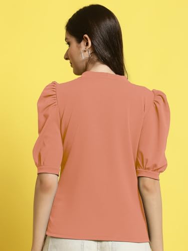 Image of Pinkmint Polyester Round Neck Puff Sleeve Elegant Casual Top for Womens & Girls ll Casual T-Shirt ll Fancy Summer Wear Tops (Pack of 1)