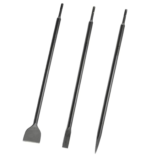 24'' SDS Plus 3pc Set - 1 Inch Flat Chisel, Point Chisel and 3 Inch Scaling Chisels - Ideal for Concrete Demolition, Tile Removal Tool for SDS Plus Hammer Drill Attachment - 40Cr Steel SDS Plus Bits