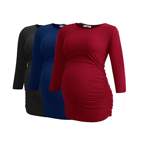 Smallshow Damen Umstandstunika Tops Kleidung 3/4 Ärmel gerafft Schwangerschaft Shirt