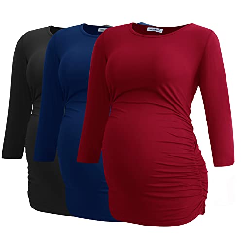 Tunique de grossesse froncée Smallshow taille L vêtement maternité manches 3/4 confortable