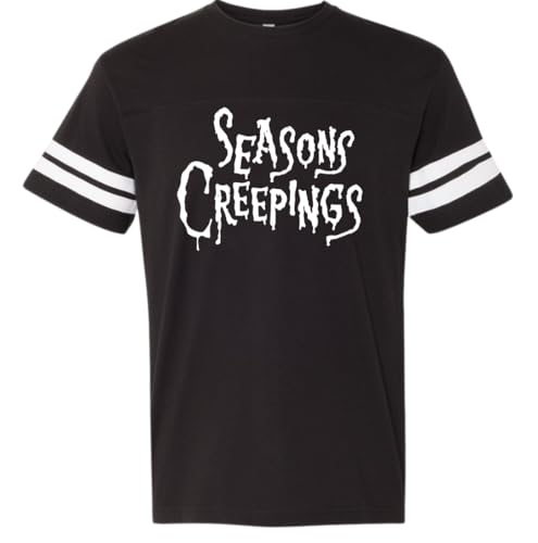 Seasons Creepings Unisex T-Shirt, Halloween Graphic Tee, Black with White Stripes