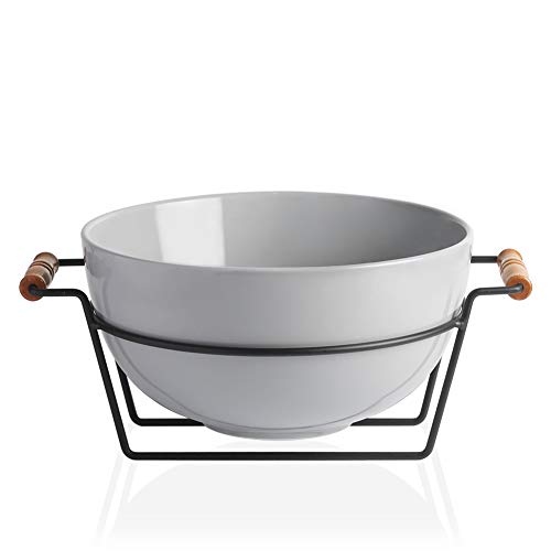 SWEEJAR 37 Quarts Porcelain Bowl for Salad Popcorn Fruit Snacks 138 Oz Large Bowl with a Stand Serving for Family Party Gray