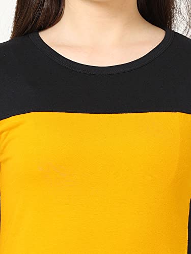 Image of FLEXIMAA Women's Cotton Round Neck Color Block Half Sleeve Long Top