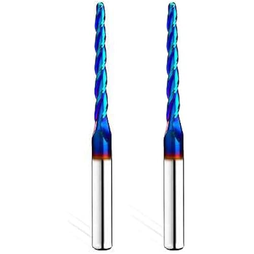 2PCS Ball Nose 1 Degree End Mill Cutter CNC Router Bits Spiral Milling Tool with Nano Blue Coating 1/8 Cutting Diameter 1/4 Inch Shank 3 Inch Overall Length STQ355