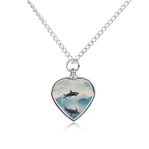 Killer Whale Orca Urn Necklace for Ashes Personalized Cremation Jewelry Pet Heart Pendant for Men Women, style