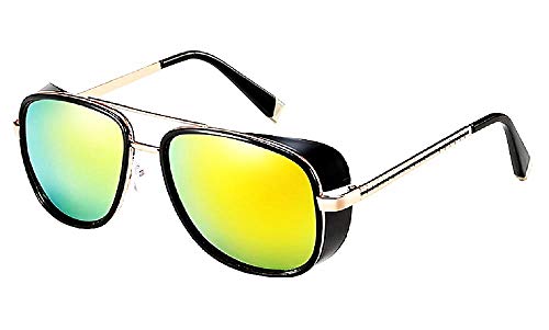 LoveLegis Gafas de sol iron man - steampunk - tony stark - retro - hombre - unisex - montura dorada con lente roja - idea de regalo de cumpleaños