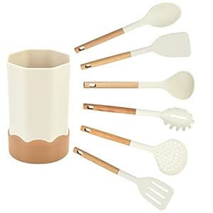 Huaniun Kitchen Tool Set, Silicone, 7-Piece Set, Turner, Spoon, Tongs, Non-Scratch, Cookware, Cookware, Heat Resistant, Cooking Tool, Storage Included