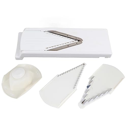BONKZEBU Rallador Multifuncional en Forma de V, Cortador de Mandolina, Cortador de Verduras, Mandolina, Hoja Múltiple, Patata y Verduras, Marco de Plástico ABS Resistente para Cor