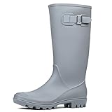 DKSUKO Women's Tall Rain Boots Waterproof Wellington Boots(8 B(M) US, Matte Gray)