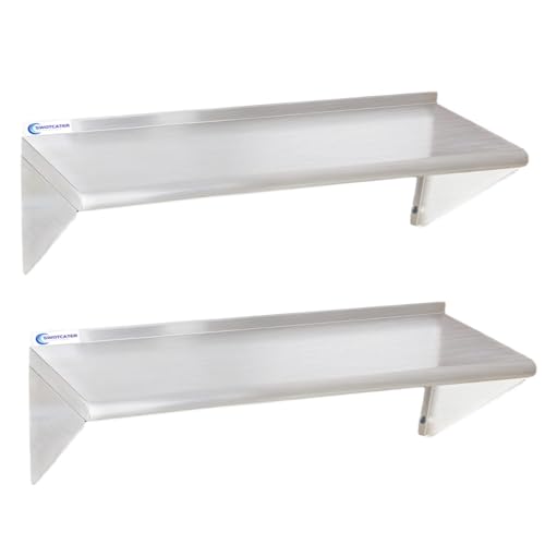 Image of 2 Pack Stainless Steel Shelf 14 inchx48 inch 360LB, Commercial Stainless Steel Shelves Wall Mounted, Heavy Duty Metal Floating Shelving for Home Kitchen, Restaurant, Garage