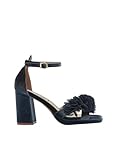 Azarey SANDALIAS DE PLATAFORMA AZUL CON FLORES Y TACÓN ANCHO - (Talla 40)