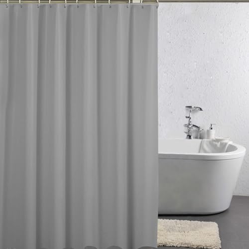 Homxi Rideau de Douche Oeillets,180 W x 200 H CM,Rideau Douche Tissus Gris Couleur Unie Rideau Douche PEVA Rideau Douche avec Anneaux
