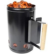 Charcoal Chimney Starter for Outdoor Cooking Barbecue BBQ Quick Rapid Fire Briquette Starters Can Black with Wooden Handle