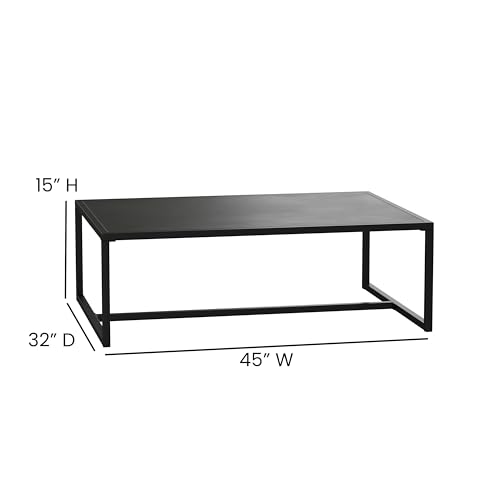 EMMA + OLIVER All-Weather Commercial Grade Indoor/Outdoor Steel Patio Coffee Table in Black