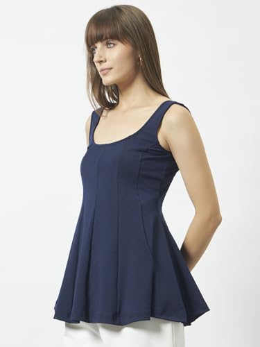 Image of Trend Arrest.ed Women's Polyester Sculpt Flare Top | Stretchable Sleeveless Fit & Flare Blouse with Scoop Back