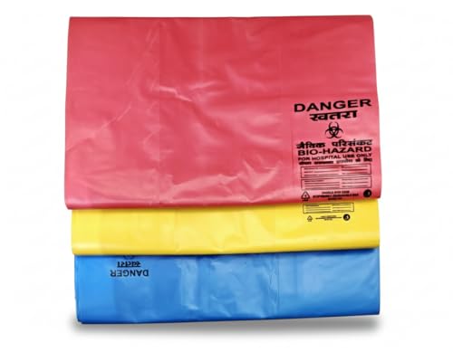 Image of HEAN Bio Hazard Waste Disposal Bags, 20x24 inch, 75 Micron, Bio Medical Garbage Bags (Set of 240(Red-80, Blue-80, Yellow-80))