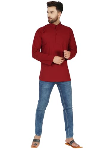 Image of AMAZON BRAND - ANARVA Men's Pure Cotton Solid Kurta Long Sleeves Band Collar Casual Shirt