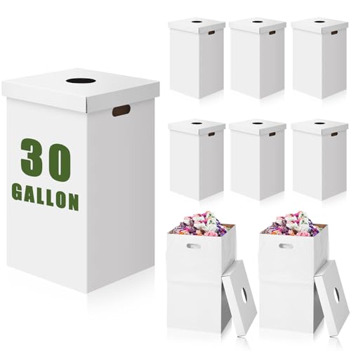 Image of 10 Pack 30 Gallon Corrugated Cardboard Trash Cans with lid Bulk for Events Parties Disposable and Reusable Cans Bottle Recycling Bins with 20 Garbage Bags White Garbage Boxes for Outdoor Events