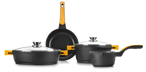 Cacerola - cacerola de 28 cm con tapa, material antiadherente, diseño elegante, ideal para cocinar y mantener los alimentos calientes.
