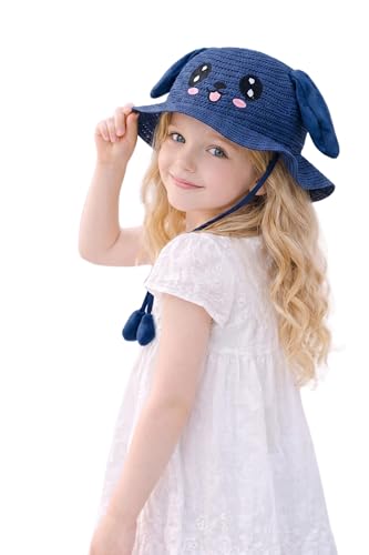 Image of FabSeasons Kids Cute Straw Sun Hat with Moving Ears (Ages 4-8 Years) | UV Protection, Wide Brim, Foldable, Beach Bucket Cap | Girls & Boys Breathable Summer Sun Hat with Inner Adjustable String
