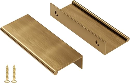 Image of Peaha 20 Pack Kitchen Cabinet Handles 3 inch Champagne Bronze Finger Pulls | Edge Pulls Bronze Cabinet Pulls Modern Hidden Dresser Drawer Handles Aluminum Alloy Closet Bedroom Living Room