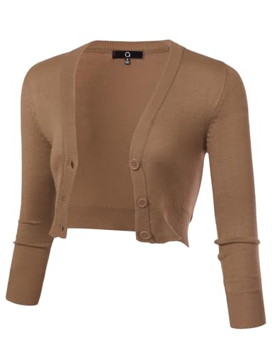 Image of Allsense Women's Cropped Bolero Shrug Cardigan | 3 /4 Sleeve, Button Down, Lightweight Knit Sweater