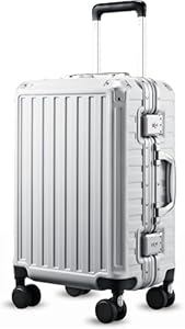 LUGGEX Handbagage Koffer Zilver Aluminium Frame Harde koffer Reiskoffer Met 4 Wielen Metalen Hoeken TSA-Slot Trolley Koffer Zonder Rits Klein (55cm, 36L)