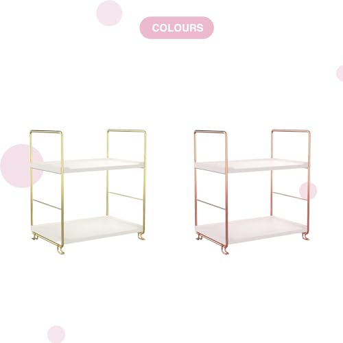 Image of oddpod 2-Tier Metal Freestanding Stackable Organizer Rack, Bathroom Countertop Storage Shelves /Multi-Layer Desktop Cosmetics & Kitchen Spice Organizer (Gold)