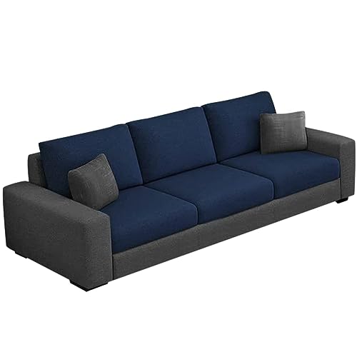 Image of FURNY -Arvon 3 Seater Fabric Sofa Set with 2 Puffy for Living Room in (Blue-Dark Grey)