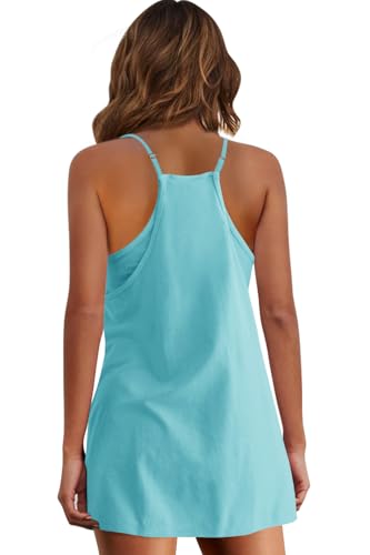 Image of Panadila Womens Summer Sleeveless Mini Dress V Neck Spaghetti Strap Sundress Athletic Short Dress with Pockets