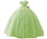 Vjjllst Women's Off Shoulder Quinceanera Dresses Lace Beaded Ball Gown Puffy Prom Dresses Sweet 15 16 Dresses Mint 2