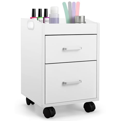Geelin Pedicure Trolley Cart 14x13x19 Portable Double Layer Pedicure Station with Wheels for Nail Salon Spa Beauty Salon Home Bathroom Manicure Pedicures Equipment(White)