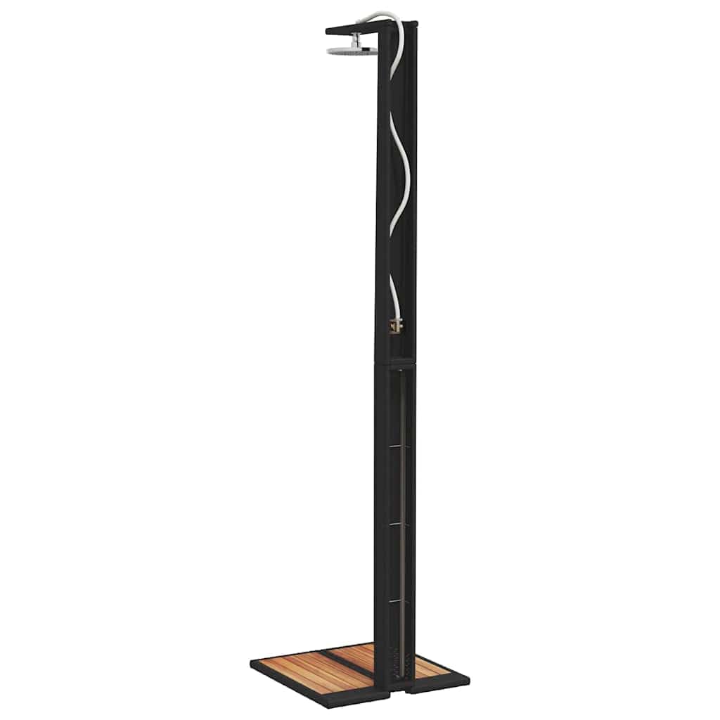 Mangloder Doccia da Giardino Nero in Poly Rattan e Legno di Acacia 50x55x224cm Autoportante con Getto Girevole Doccia Superiore per Giardino, Piscina, Vasca idromassaggio ed Estate