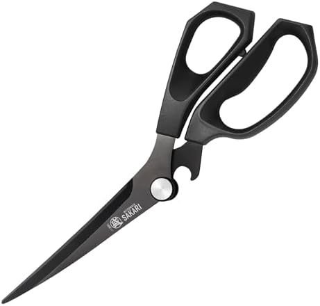MITSUMOTO SAKARI 9.5 inch Japanese Kithcen Scissors, Meat Kitchen Shears, Barbecue Scissors with 3CR13MOV Clad Steel, Scissors Heavy Duty for Easy Use