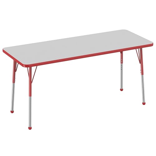 FDP 24" x 60" Rectangle Table with Ball Glide Legs - Gray/Red, 10012-GYRD