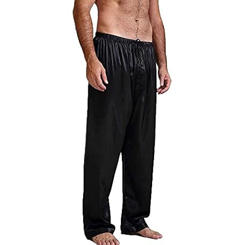 Pantalones de pijama de satén de seda para hombre con cintura alta y cordón Cover