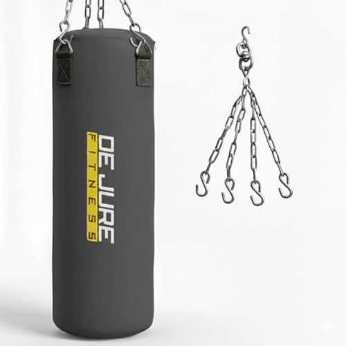 Image of De Jure Fitness Heavy Duty 2 Ft Punching Bag with Rust-Proof Stainless Steel Hanging Chain | Durable Polyester Fabric | Comfortable Recycled Filling | Boxing MMA, Kickboxing - Grey, 2 Ft