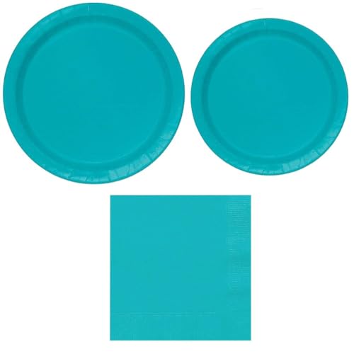 Heavy Duty Teal Paper Plate Party Supplies Bundle 9 Dinner plate 7 Dessert Plates And Napkins 56 Piece Disposable Paper Party Plate Set