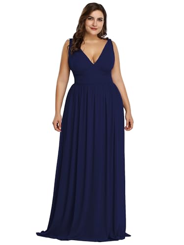 Image of Ever-Pretty V Neck Sleeveless Pleated Chiffon Maxi Plus Size Formal Dress for Women Bridesmaid Dresses 09016-DA