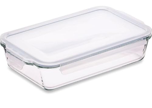 Glass Lasagne Dish with Airtight Snap Lock Lid - Large Rectangular Oven-Safe Baking Dish - BPA-Free, Microwavable, Freezer and Dishwasher-safe Ovenware 1.5L (Cook n Freeze)
