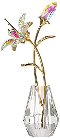 LONGWIN Artificial Glass Tiger Lily Flowers with Glass Vase, AB Coated Crystal Collectible Figures for Home, Wedding, Mother’s Day Gift Idea LONGWIN Artificial Glass Tiger Lily Flowers with Glass Vase, AB Coated Crystal Collectible Figures for Home, Wedding, Mother’s Day Gift Idea