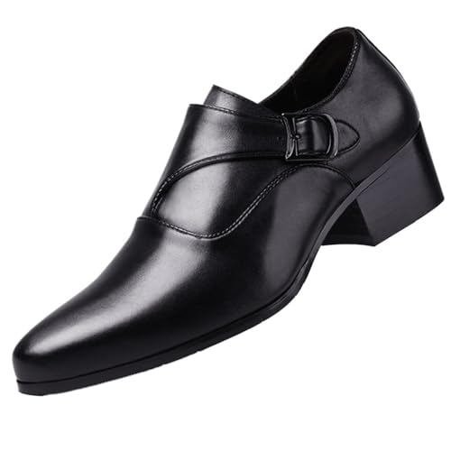Mens Formal Oxford Dress Shoes Genuine Leather Slip On Round Toe Block Heel Party Prom Footwear