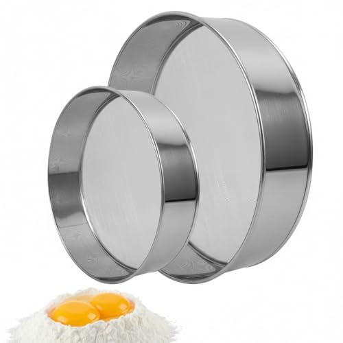 ABOOFAN Set of 2 Stainless Steel Flour Sieves - 15cm (60 Mesh) & 20cm (40 Mesh) Fine Drum Sifters for Baking, Mash Potato - Round Kitchen Strainer for Grains, Beans, Pasta, Icing Sugar