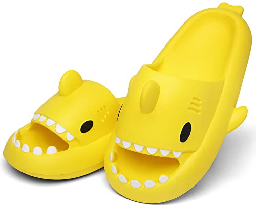 Inminpin Men's And Women's Shark Slides Cloud Slippers Summer Novelty Open Toe Slide Sandals Anti-Slip Beach Pool Shower Shoes With Cushioned Thick Sole, Yellow, 8.5-9.5 Women/7.5-8 Men #TOP2