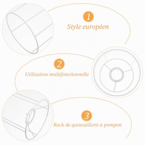 Milisten Armature d'Abat-jour en Métal Blanc H20cm, Cadre Rond Ø14cm pour Lampe de Table et Suspension, Support Douille Intérieur 4cm/6cm – vue 6